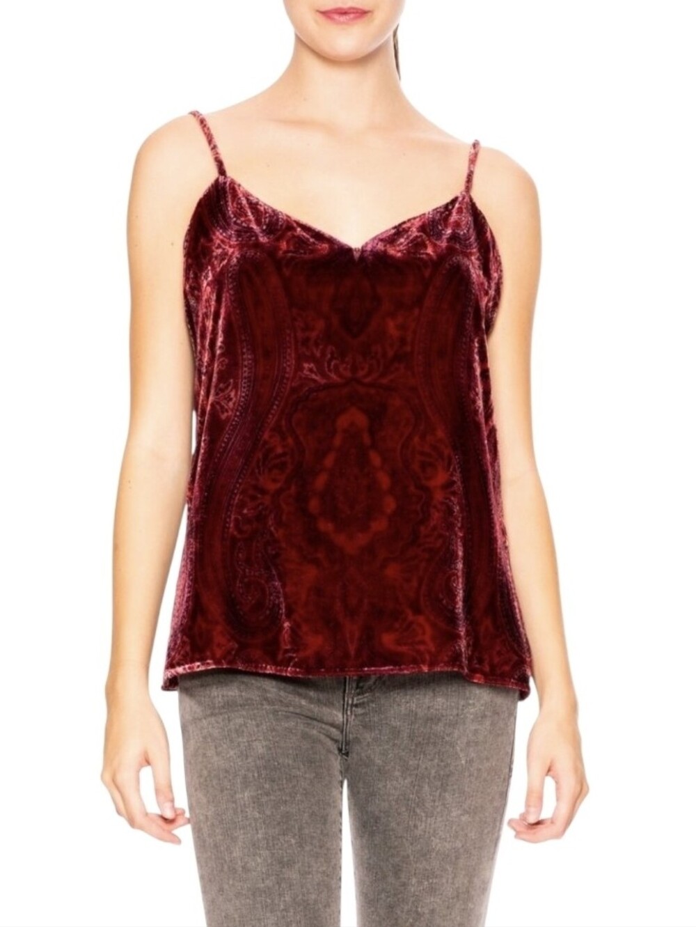 L'AGENCE Jane Paisley Velvet Cami Spaghetti Adjustable Strap Tank Top. SZ Small
